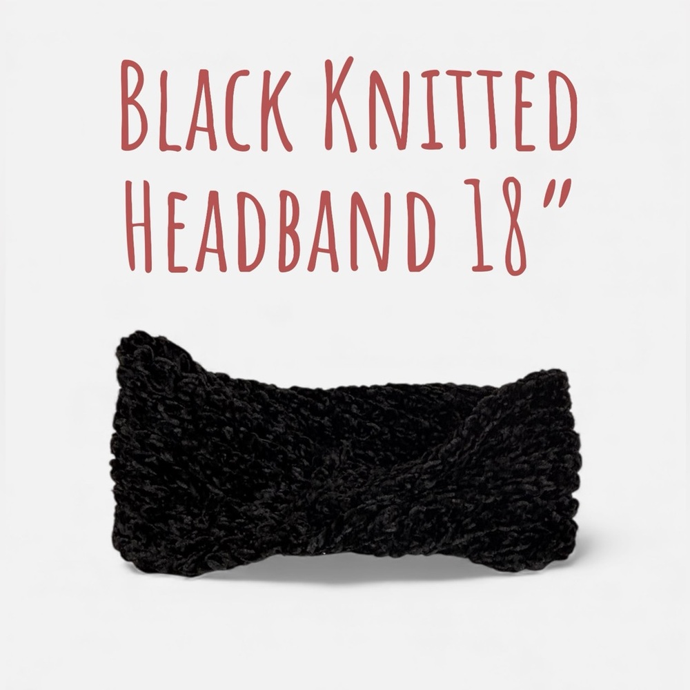 Cozy Black Knitted Headband Hair-Through Opening, Warm Winter Ear Warmer